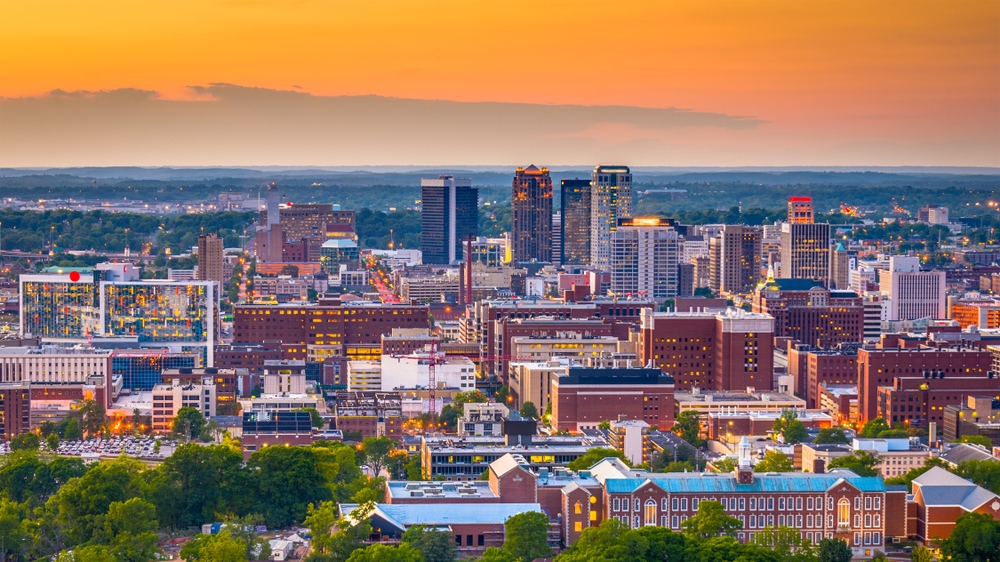 Birmingham, AL skyline during a sunset