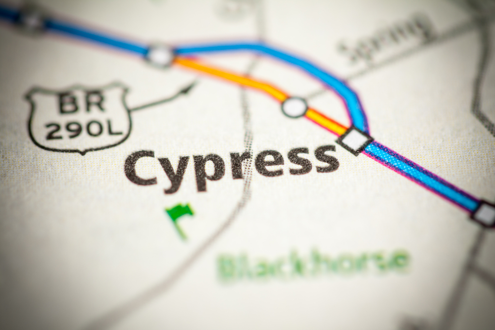 Word Cypress Texas on a map