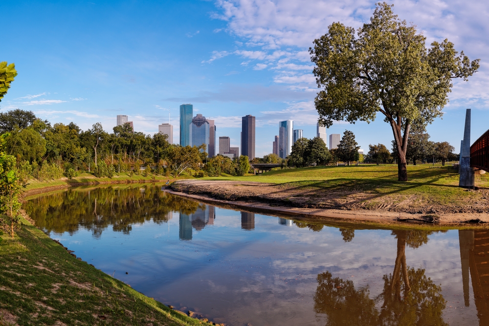 View of downtown Houston from a park