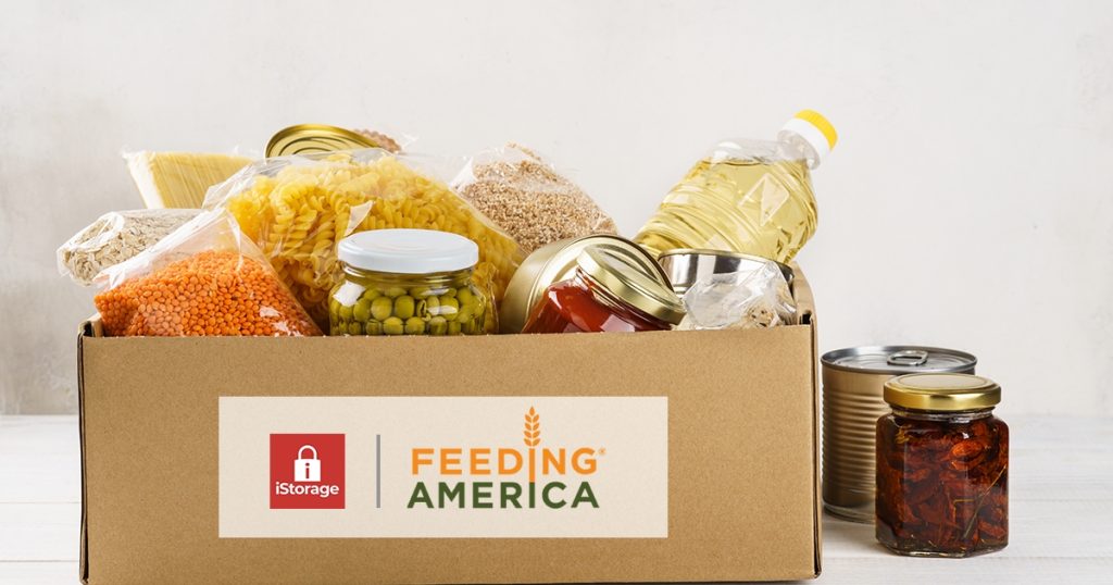 Box of food with iStorage and Feeding America logo on it