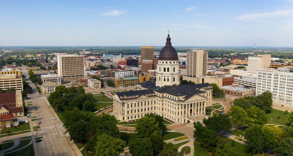 aerial image of topeka state capital building