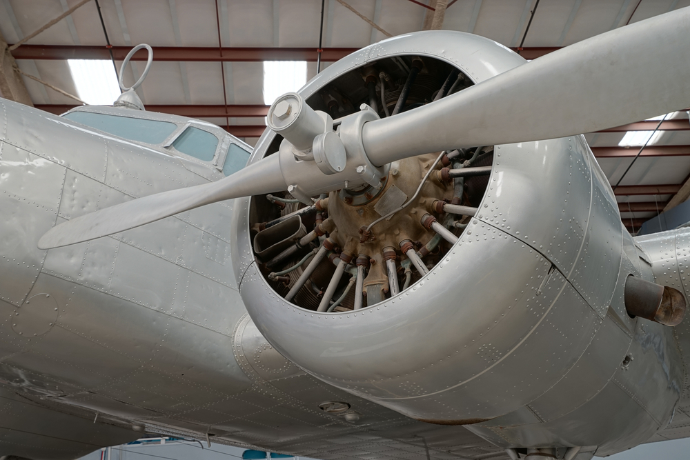 old airplane, with close up of the propeller 