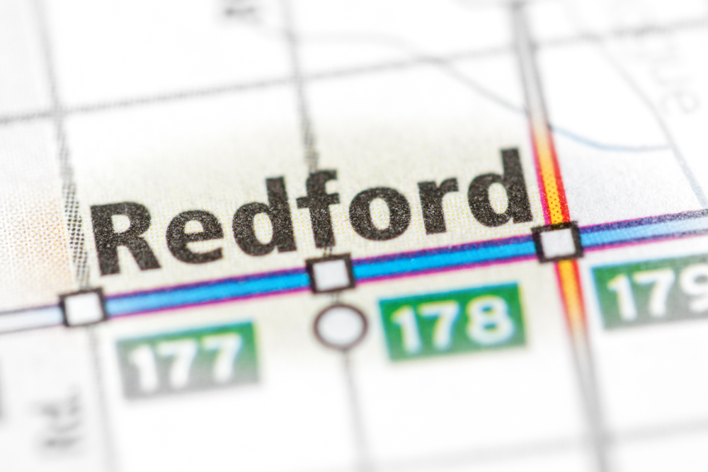 word Redford printed on a map