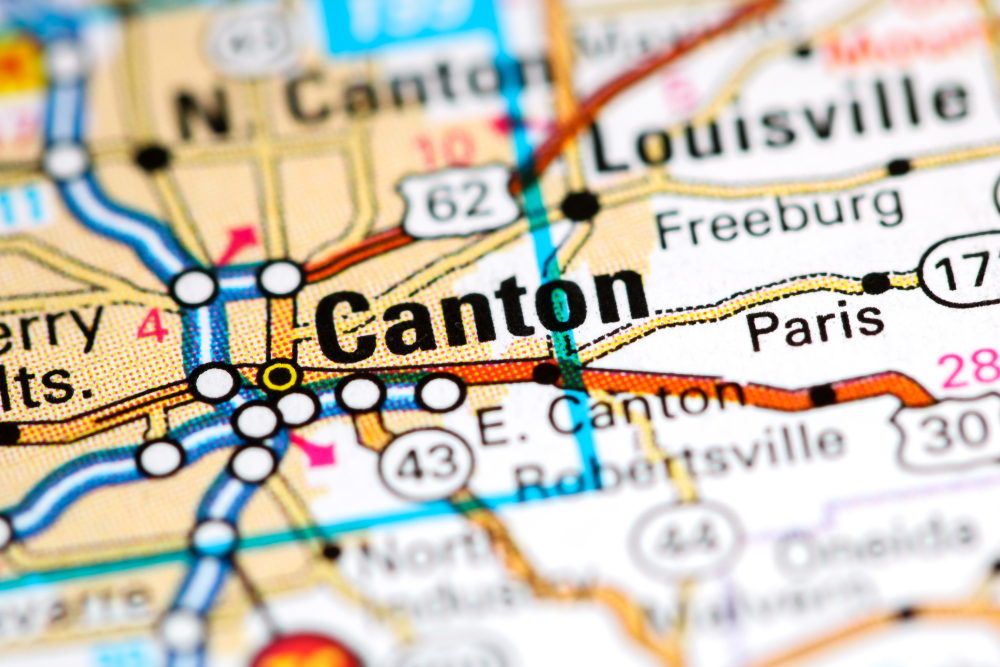 word Canton printed on a map
