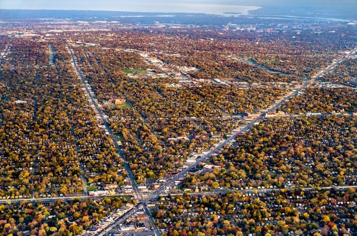 City of detroit aerial picture with houses and trees
