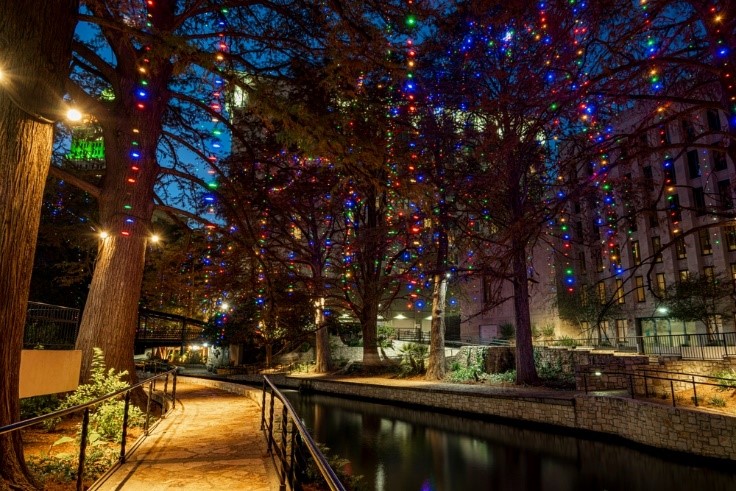San Antonio Riverwalk with lights