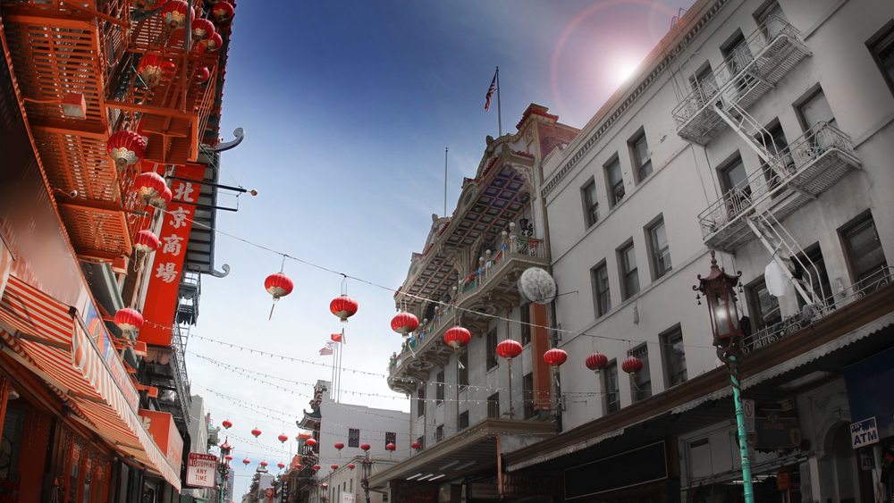 View of Chinatown in San Francisco with red lanterns