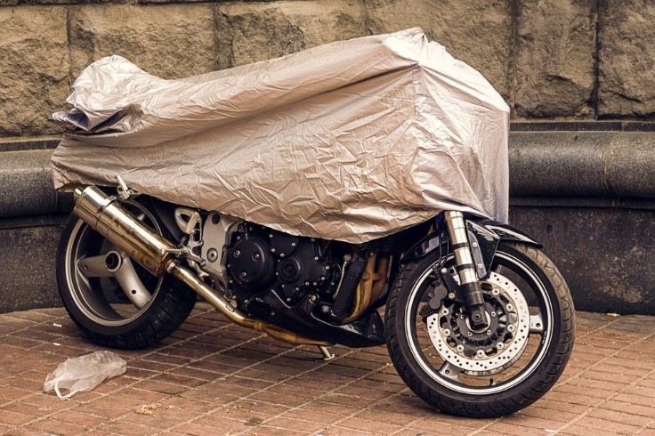motorcycle with cover on