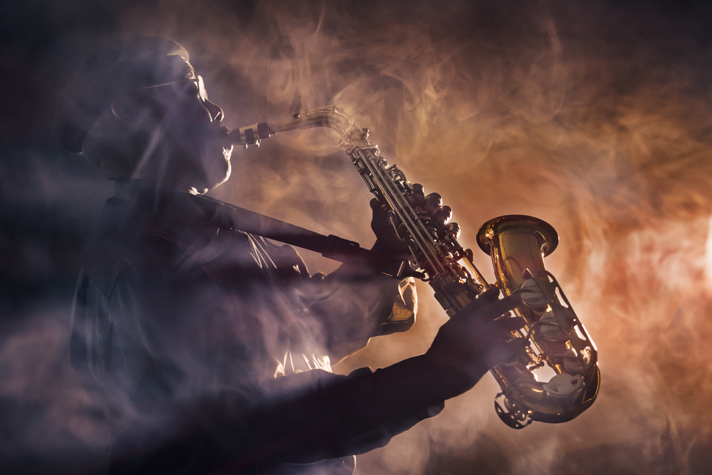 Blues musician playing saxophone