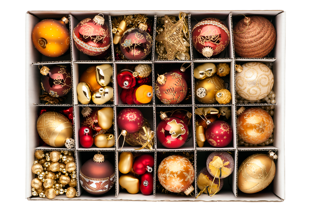 Various ornaments neatly organized in a box